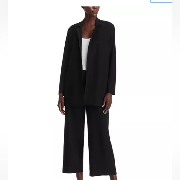 Eileen Fisher Textured Black Longline One Button Silk Blend Jacket Blazer L - Picture 1 of 11